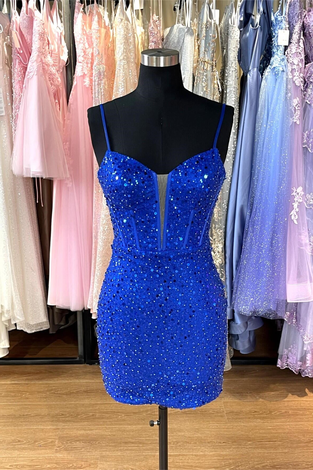 Royal Blue Sequin Backless Tight Homecoming Dress Mini Party Dress