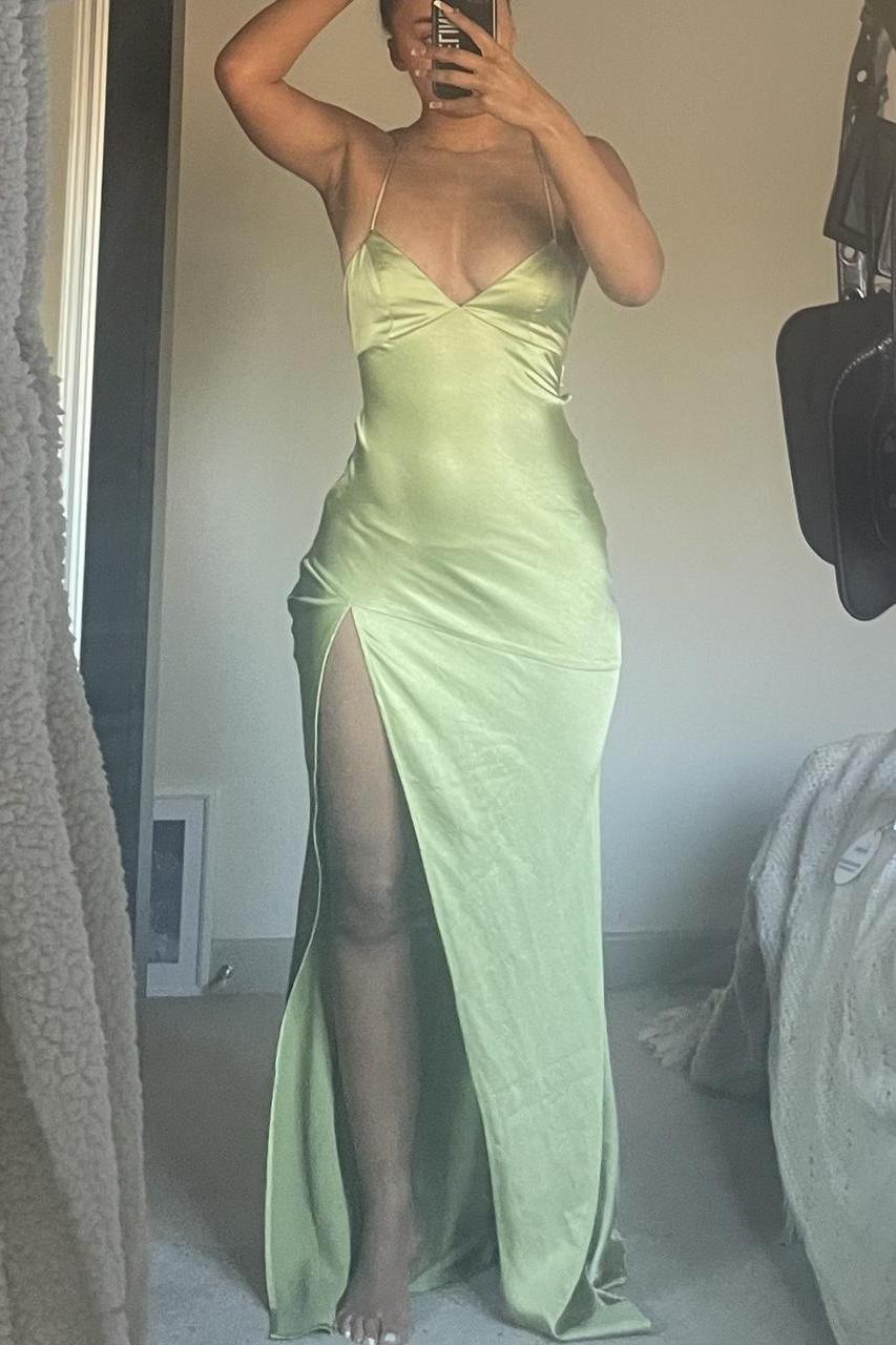 Sexy Straps Green Soft Satin Long Dress Dressesforparty Sexy Straps Green Soft Satin Long Dress Dressesforparty