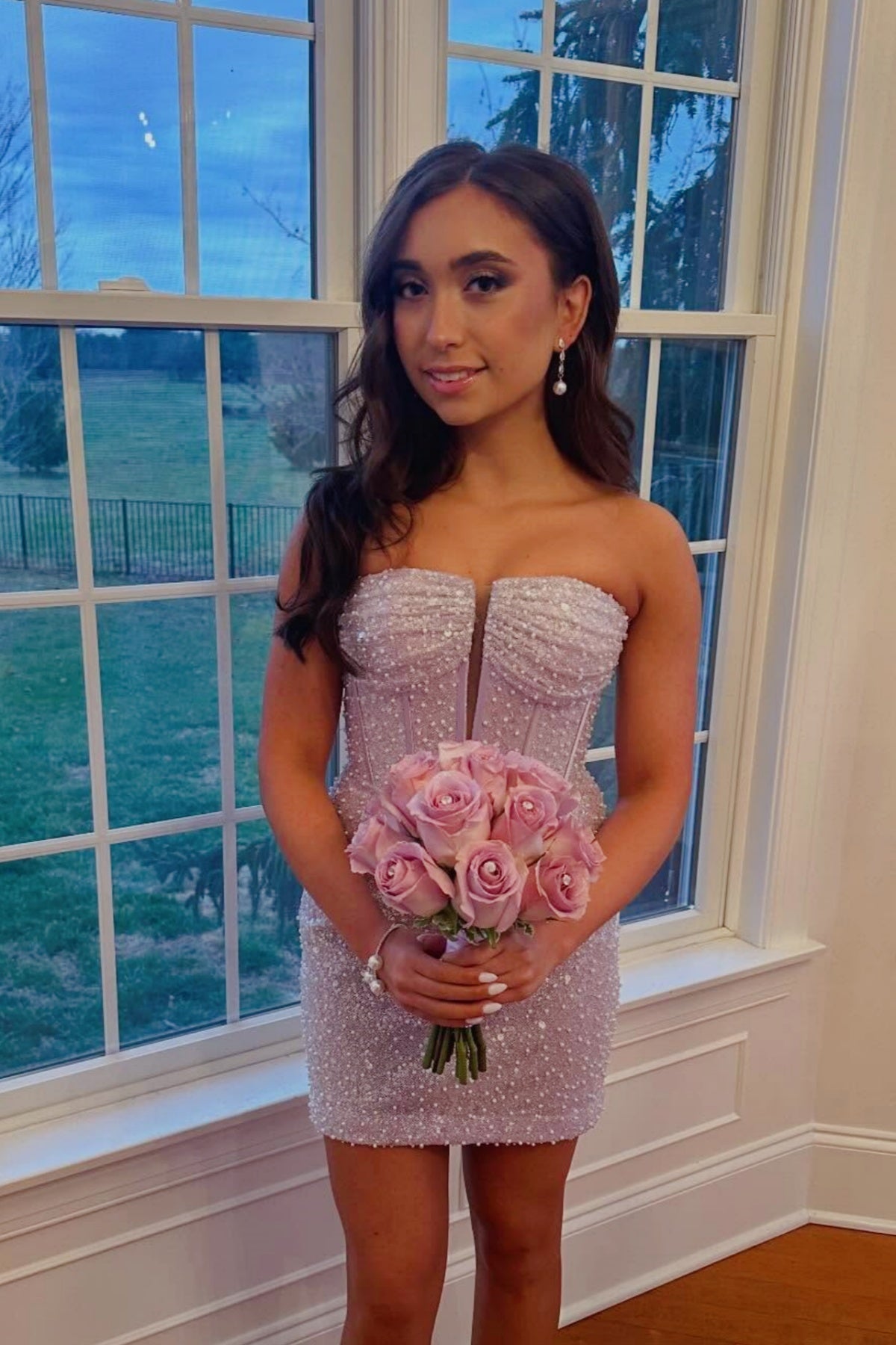 Lavender Sequin Strapless Mini Dress