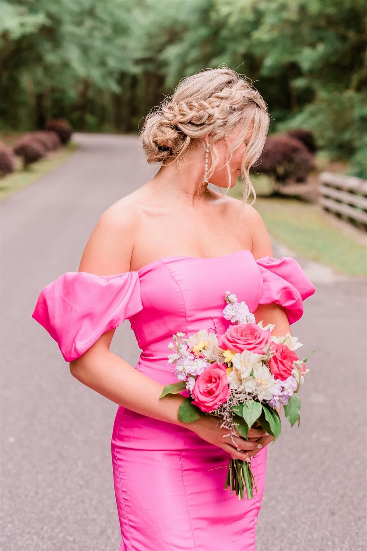 Hot Pink Strapless Mermaid Long Party Dress with Short Sleeves Dressesforparty Hot Pink Strapless Mermaid Long Party Dress with Short Sleeves Dressesforparty