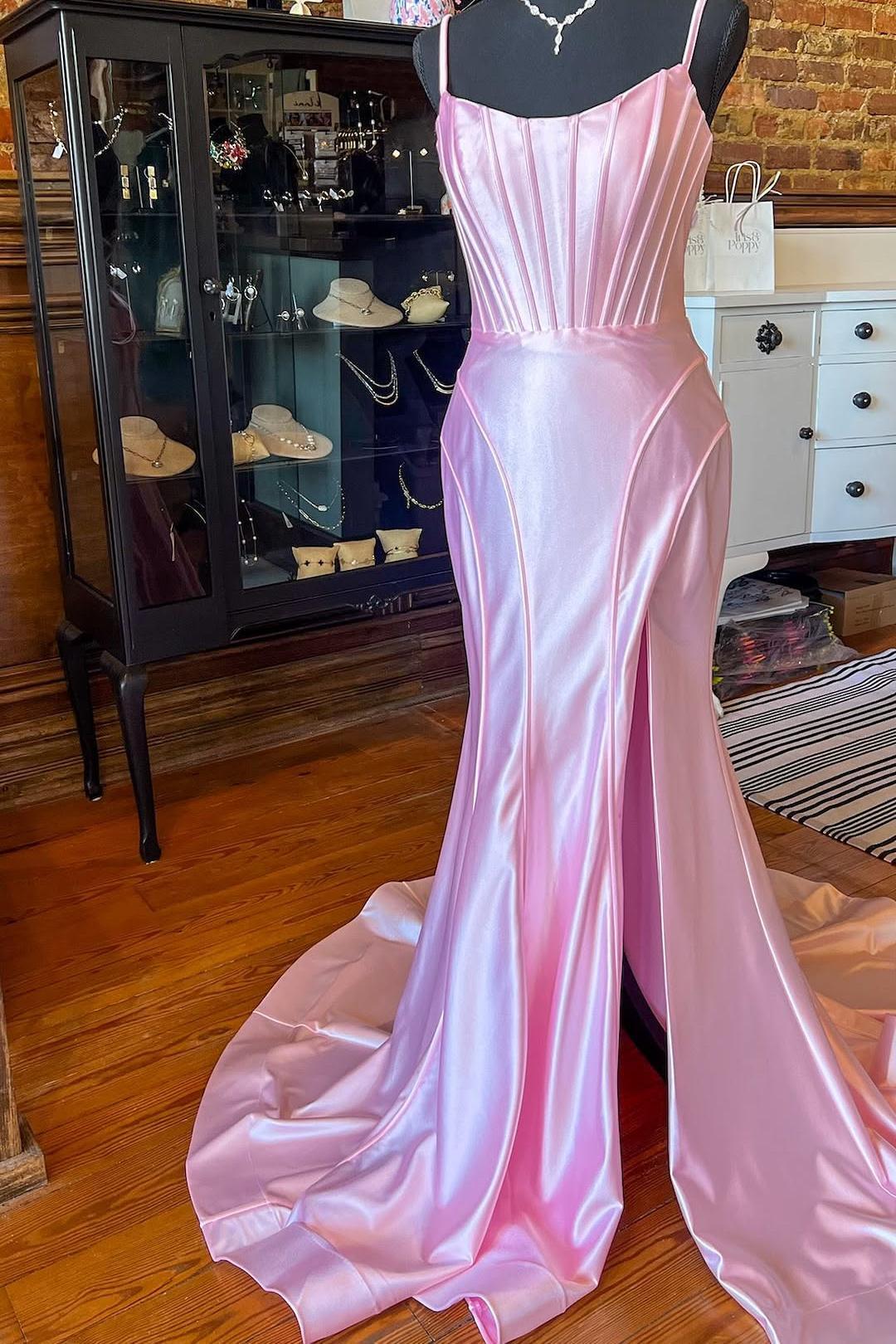 Straps Hot Pink Fitted Long Formal Dress with Slit Dressesforparty Straps Hot Pink Fitted Long Formal Dress with Slit Dressesforparty