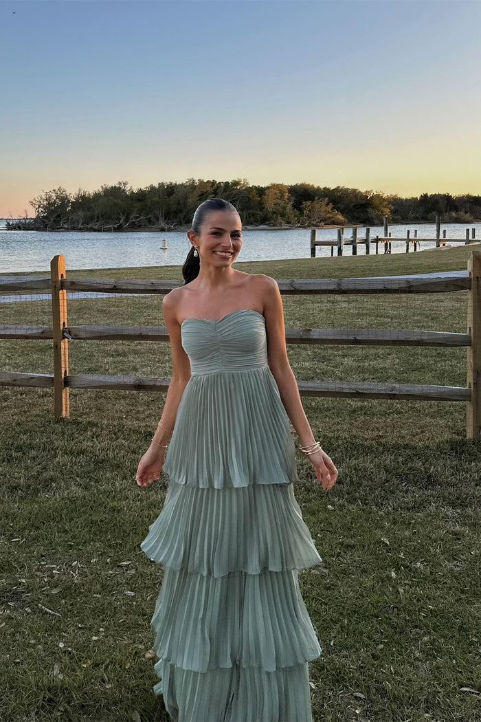 Tiered Skirt Chiffon Max Dresses with Pockets Ocean Blue