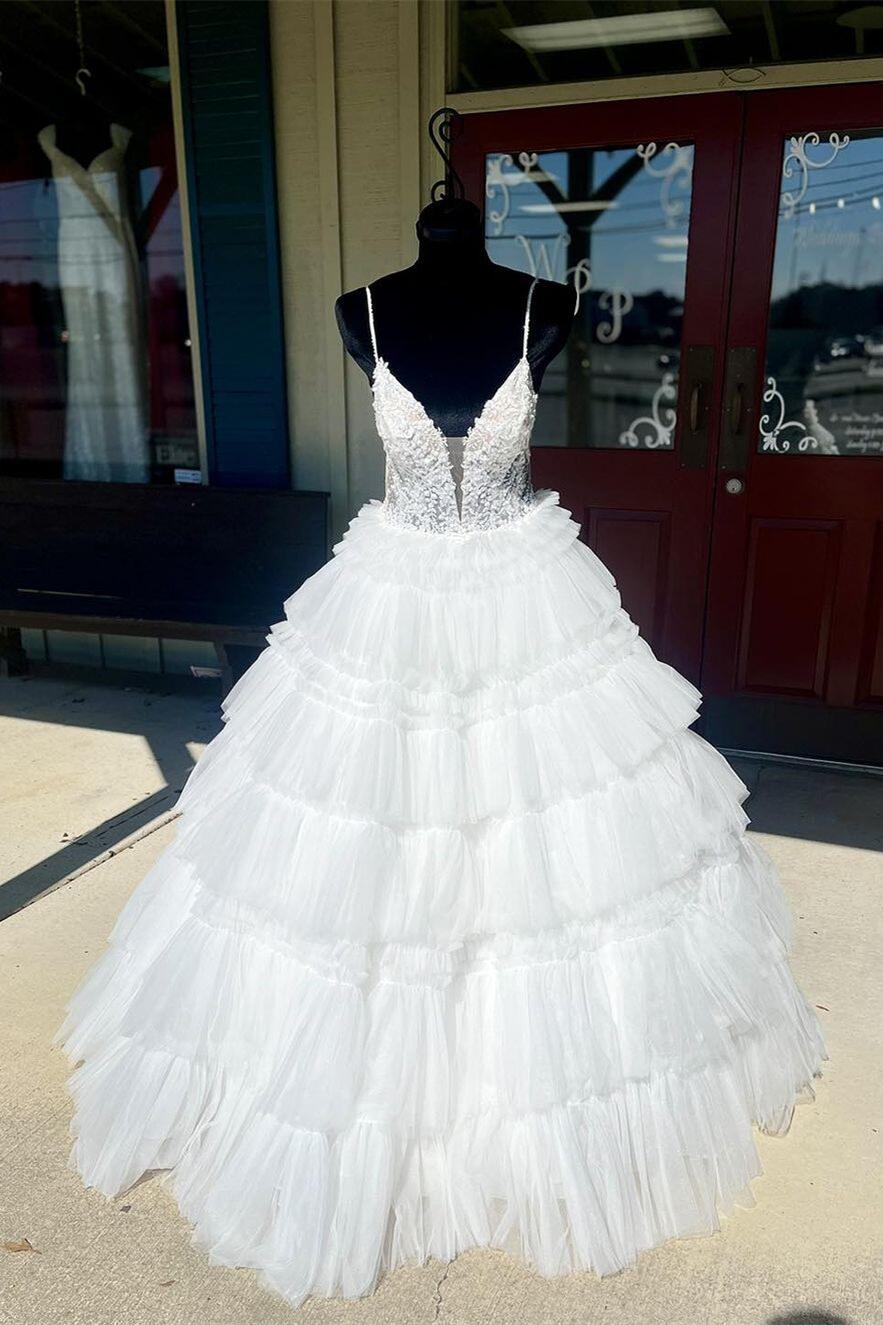 Straps Tulle Ruffle Long Formal Dress – Dressesforparty