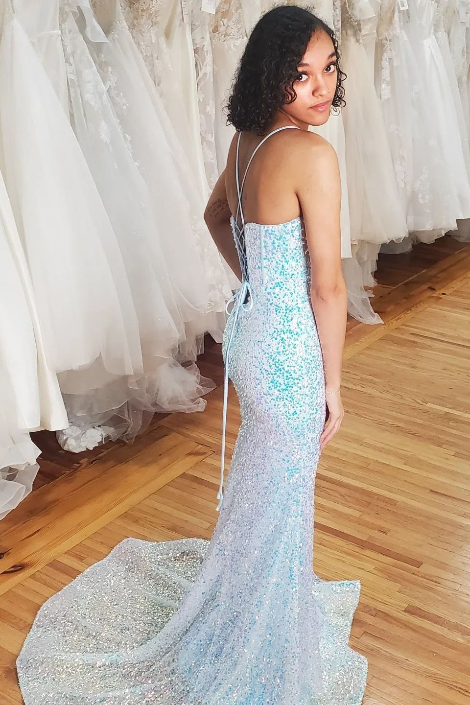 Red Sequin Halter Prom Dress Mermaid Formal Dress Y64 main image 0