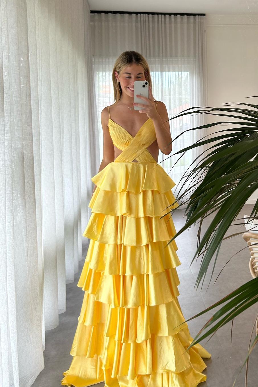 Red Straps Satin Cutouts A-line Ruffle Prom Dress Dressesforparty Red Straps Satin Cutouts A-line Ruffle Prom Dress Dressesforparty