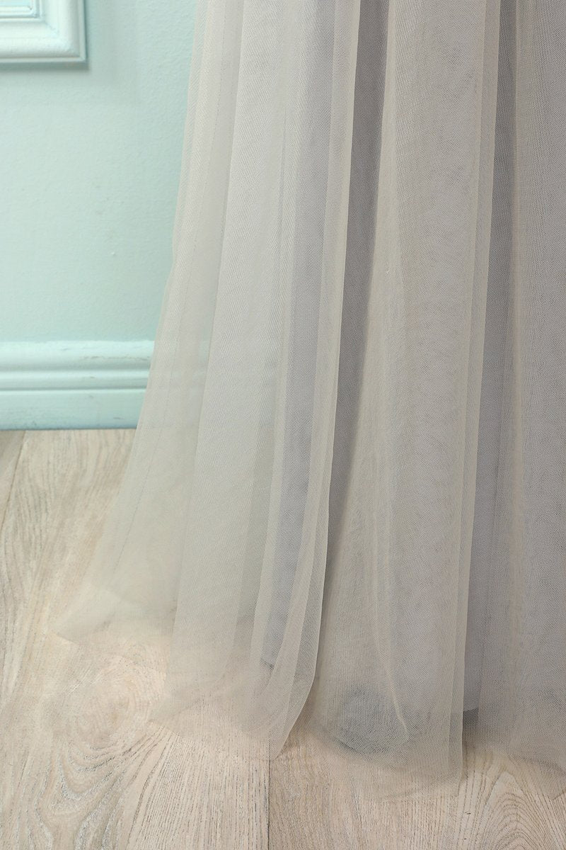 A-line Grey Tulle and Lace Long Formal Dress