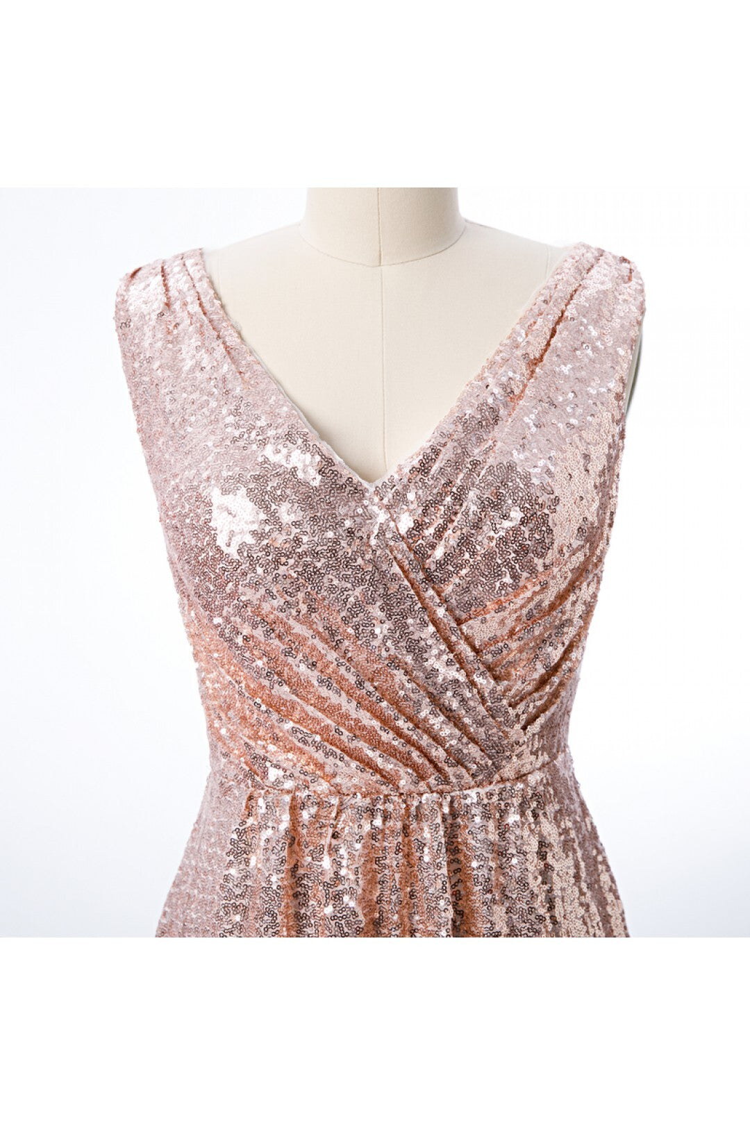 A-line Rose Gold Sequins Long Bridesmaid Dress