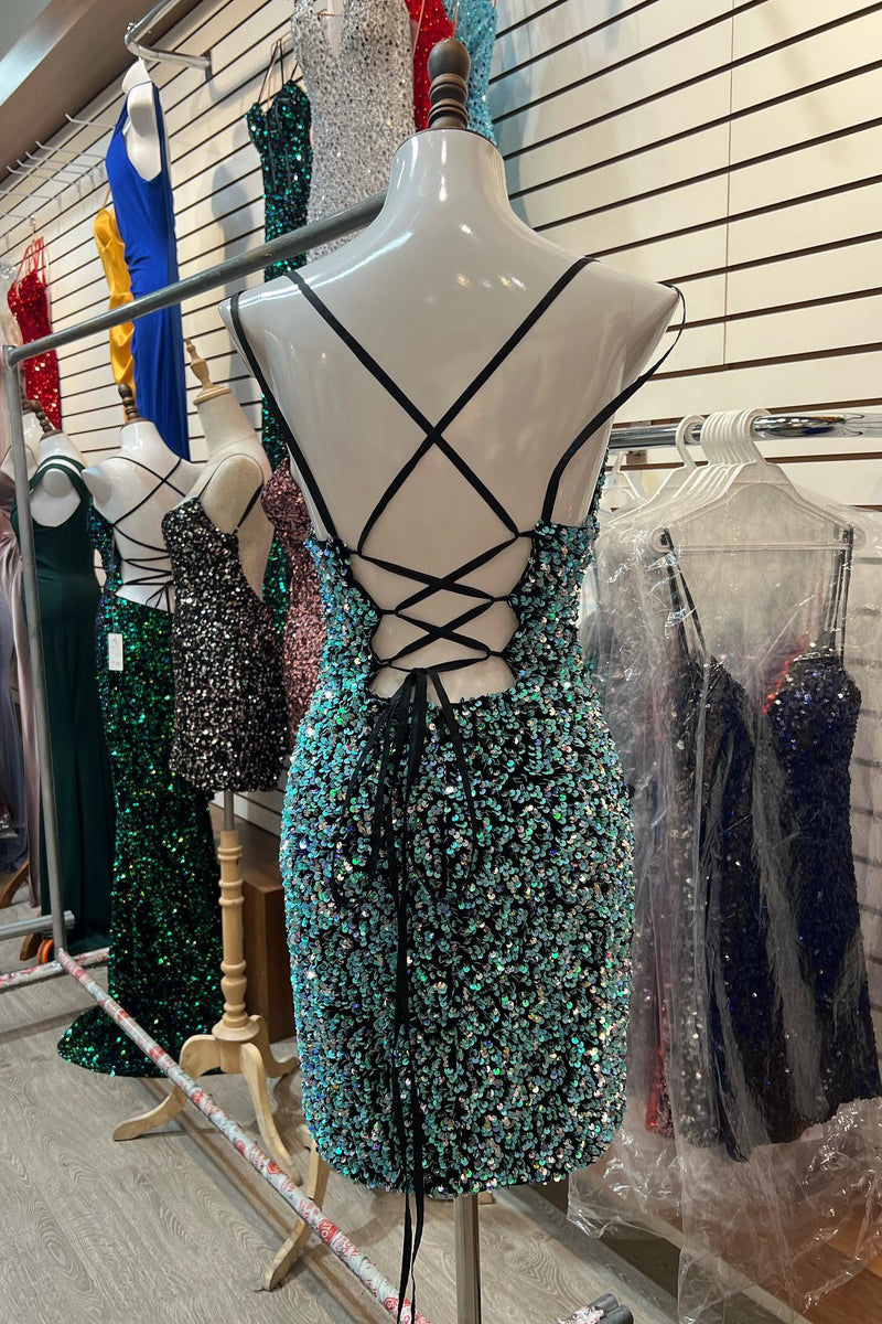 Back and Green Sequin Bodycon Mini Dress