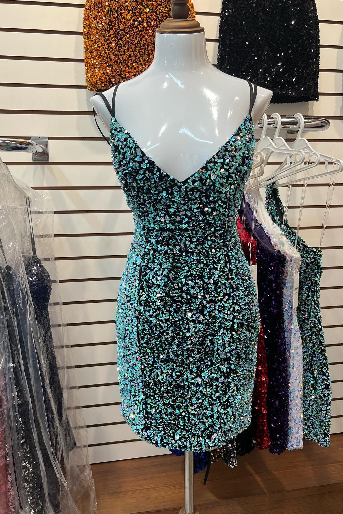 Back and Green Sequin Bodycon Mini Dress