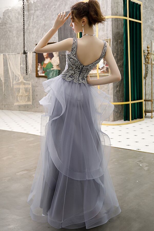 Stunning A-line Navy Blue Tiered Long Formal Gown