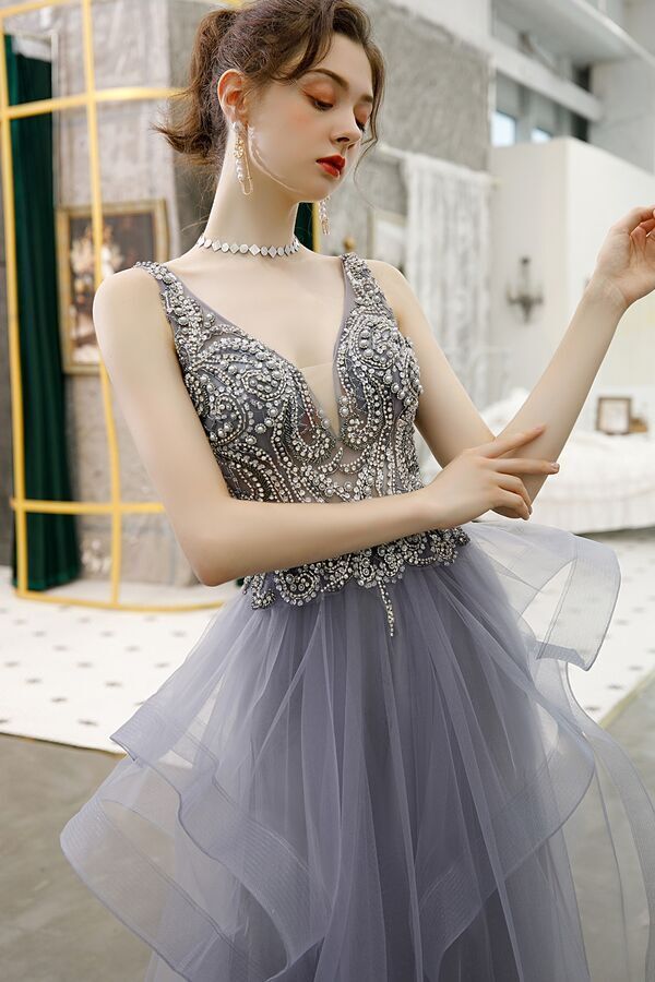 Stunning A-line Navy Blue Tiered Long Formal Gown