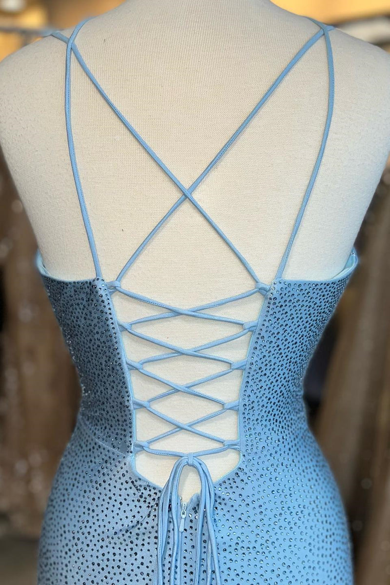 Beaded Blue Bodycon Mini Dress 