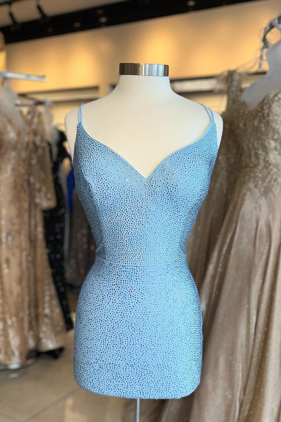 Beaded Blue Bodycon Mini Dress 
