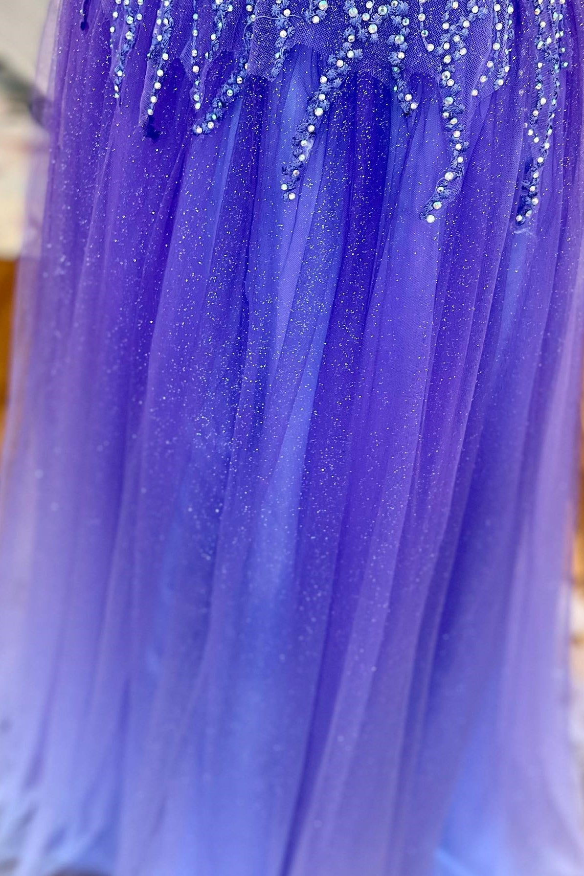 Beaded Purple Tulle A-line Long Formal Dress