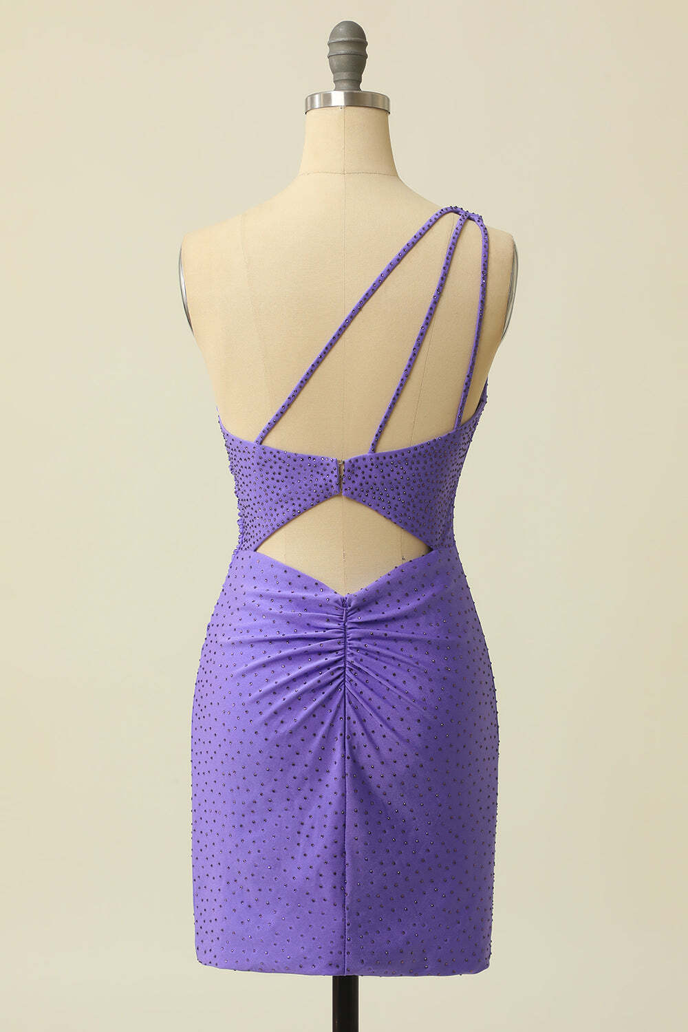 Beaded Purple One Shoulder Fitted Party Dress