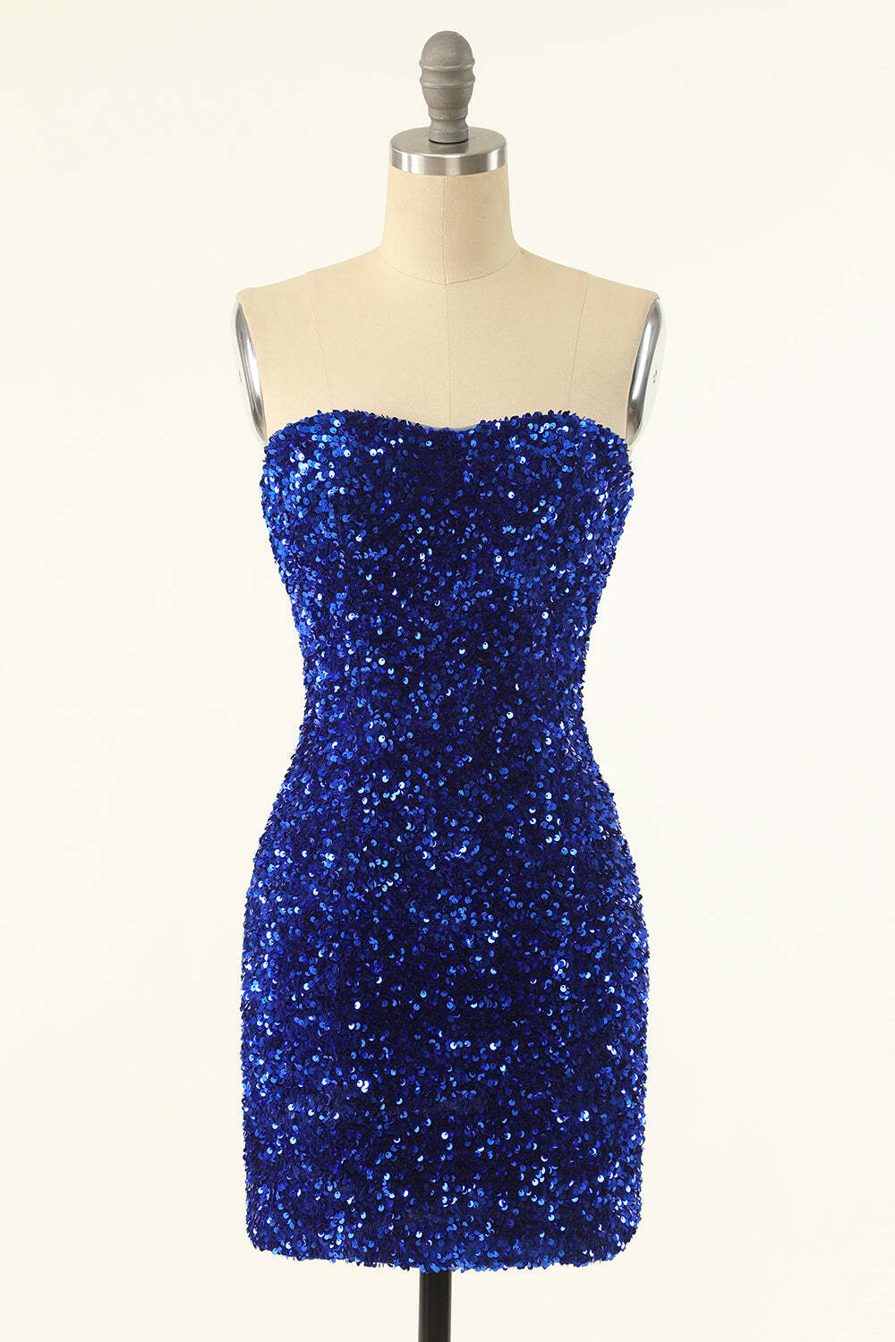 Blue Sequin Strapless Bodycon Mini Party Dress