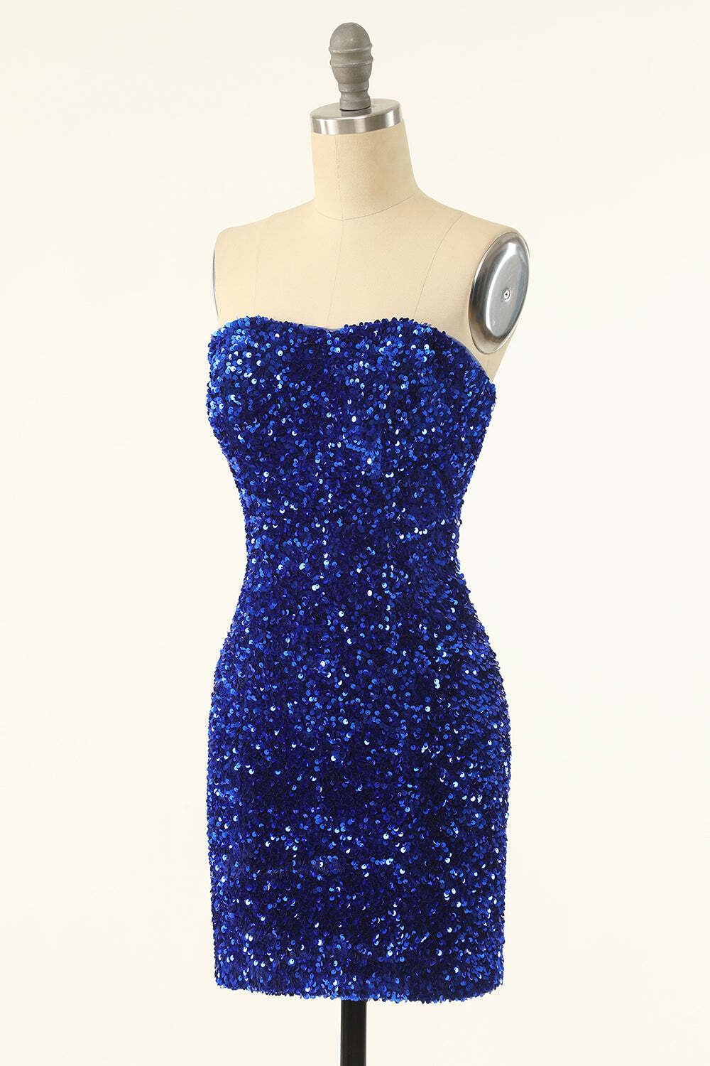 Blue Sequin Strapless Bodycon Mini Party Dress