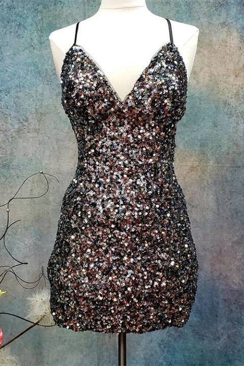 Black Sequins Tight Bodycon Mini Dress