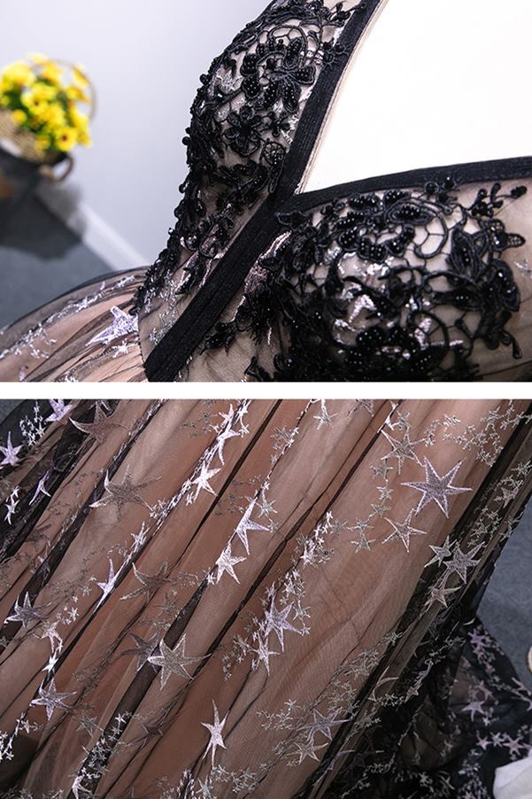 Black Stars Tulle A-line Long Formal Dress