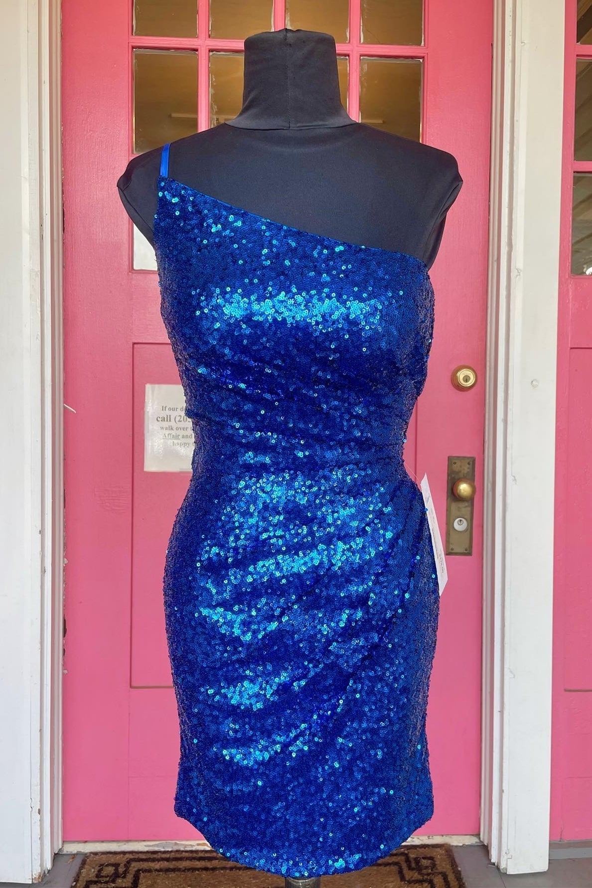 Blue Sequin One Shoulder Ruched Homecoming Dress