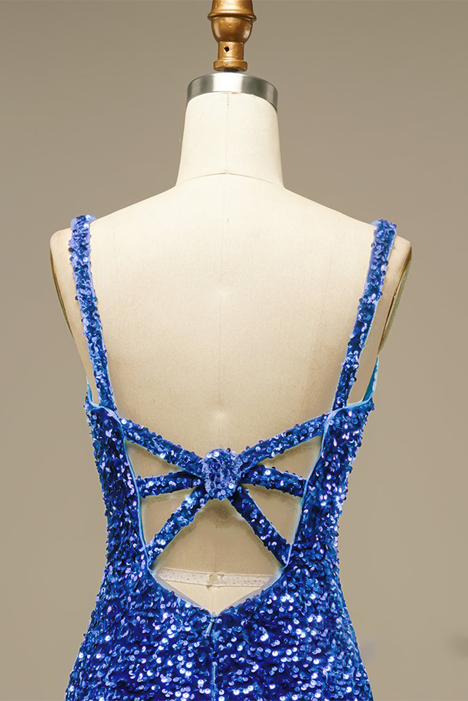 Blue Sequin V Neck Bodycon Mini Homecoming Dress