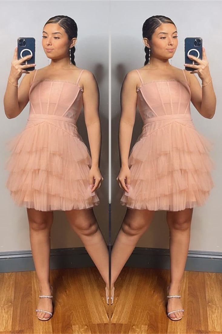 Blush Tulle Ruffles Short A-line Party Dress