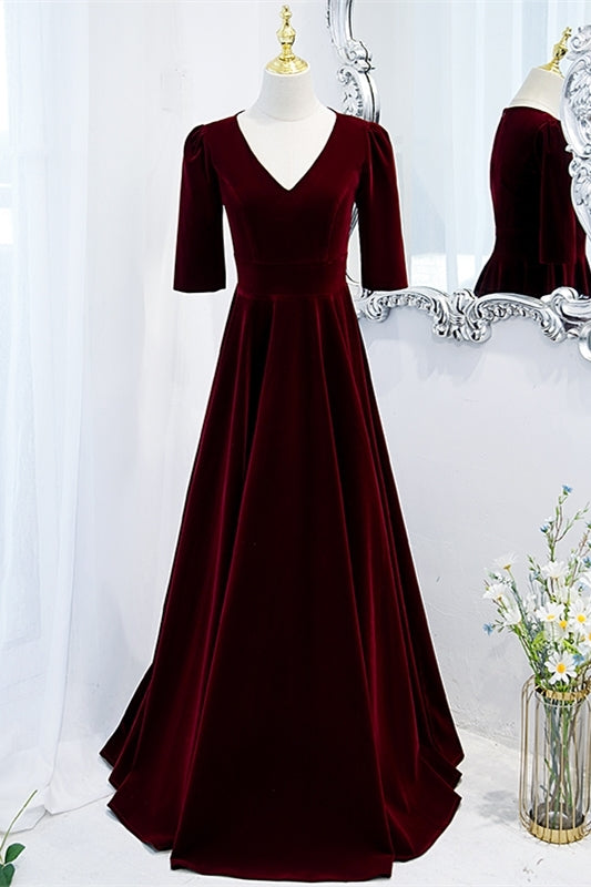 blue dress for baby girl Elegant Velvet Burgundy Long Party Dress, A-line Evening Gown – Cutedressy