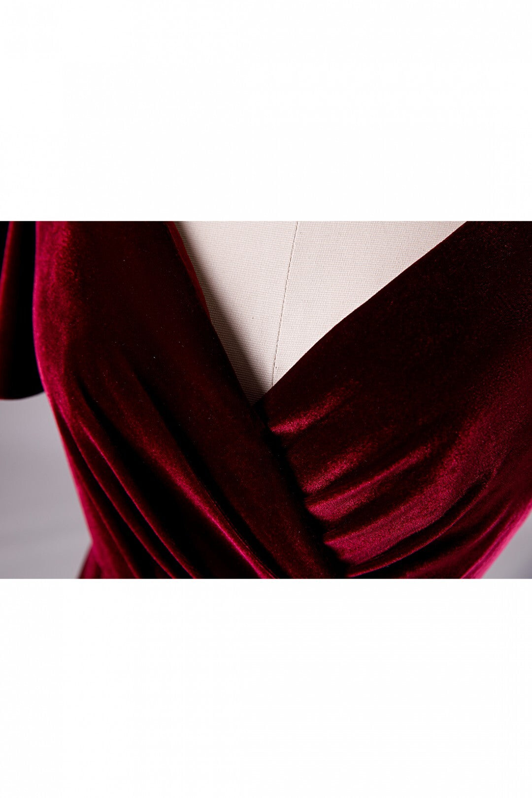 Burgundy Velvet Wrap Long Bridesmaid Dress with Flare Sleeves