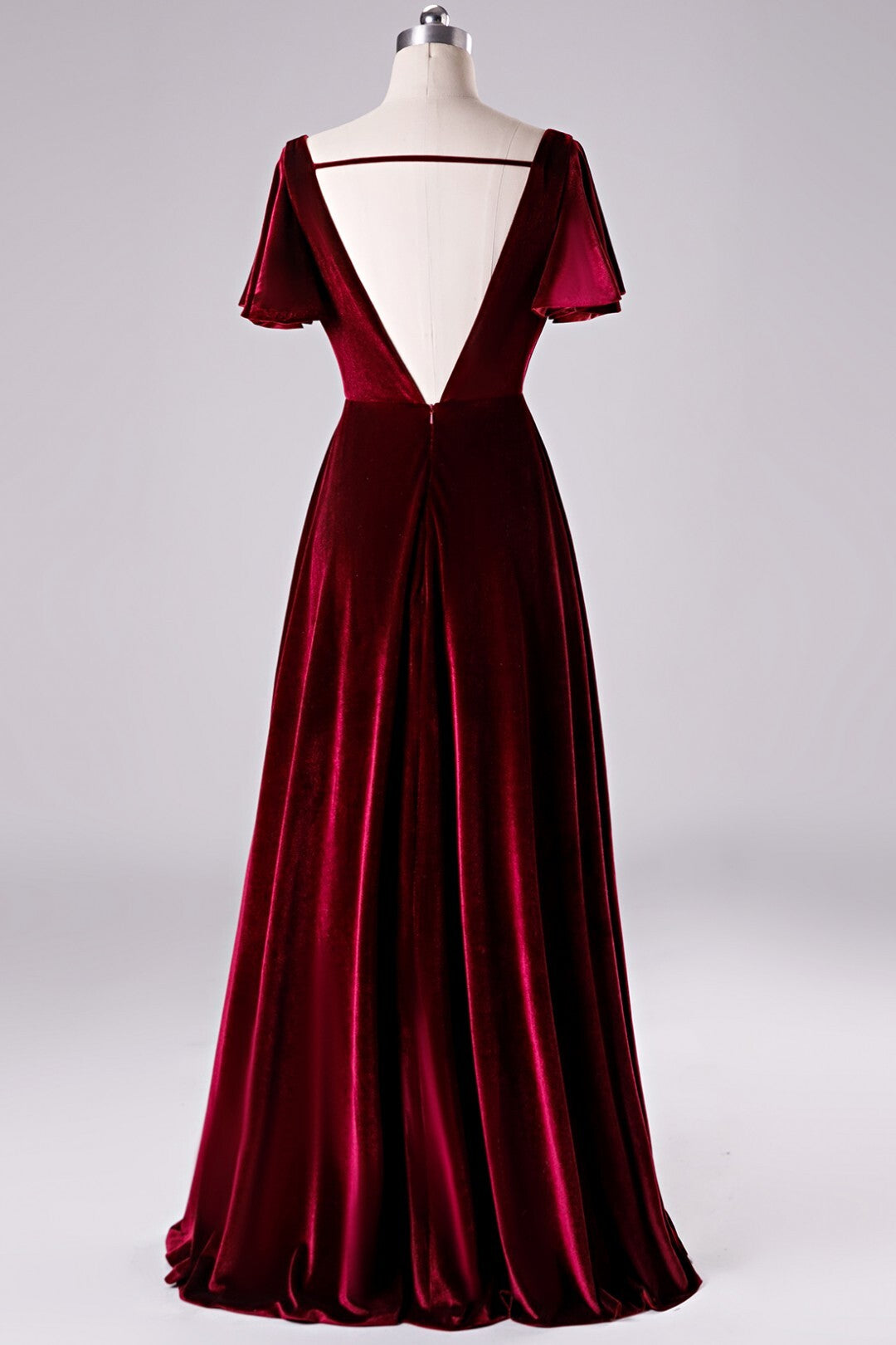 Burgundy Velvet Wrap Long Bridesmaid Dress with Flare Sleeves