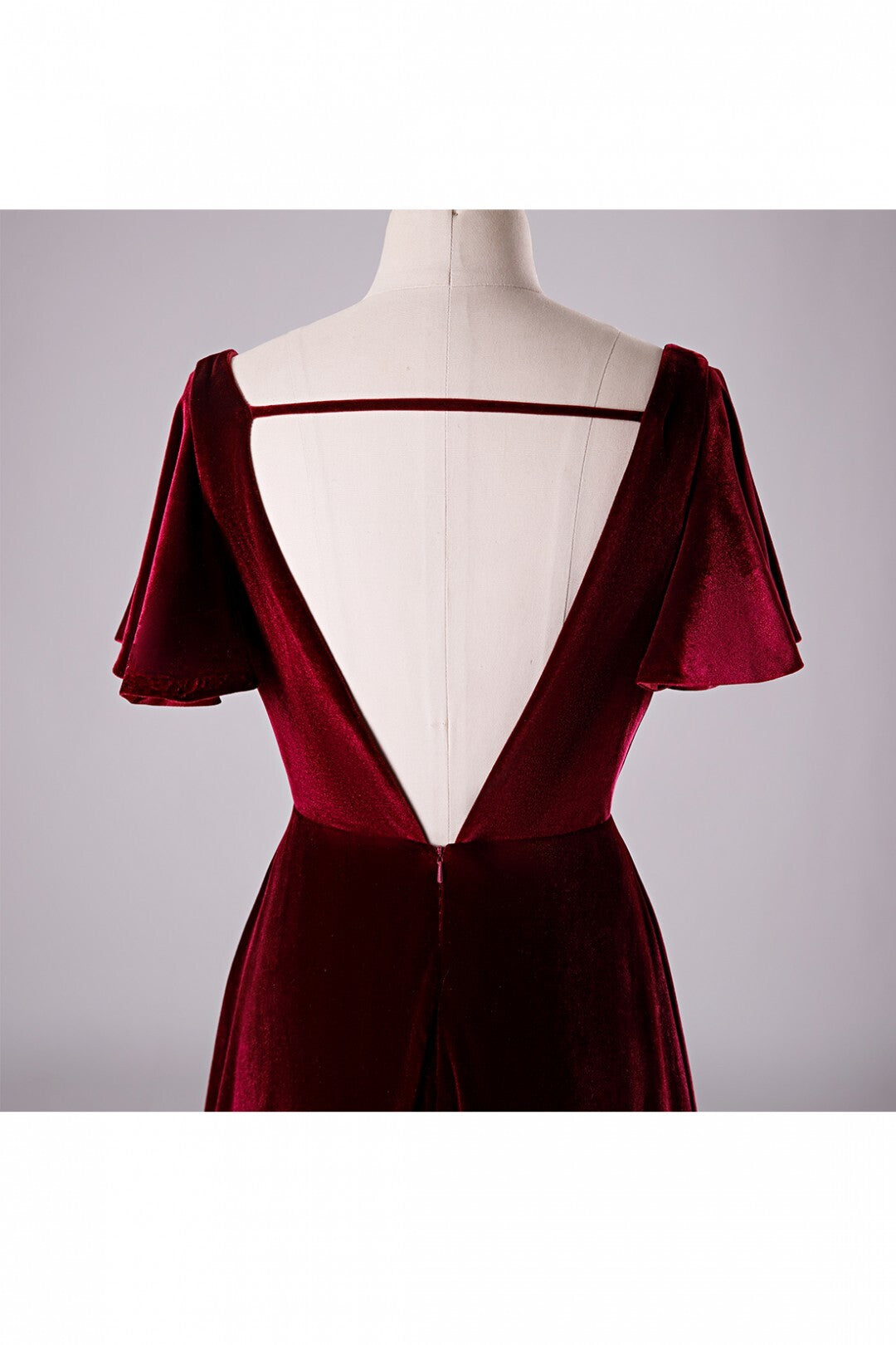 Burgundy Velvet Wrap Long Bridesmaid Dress with Flare Sleeves