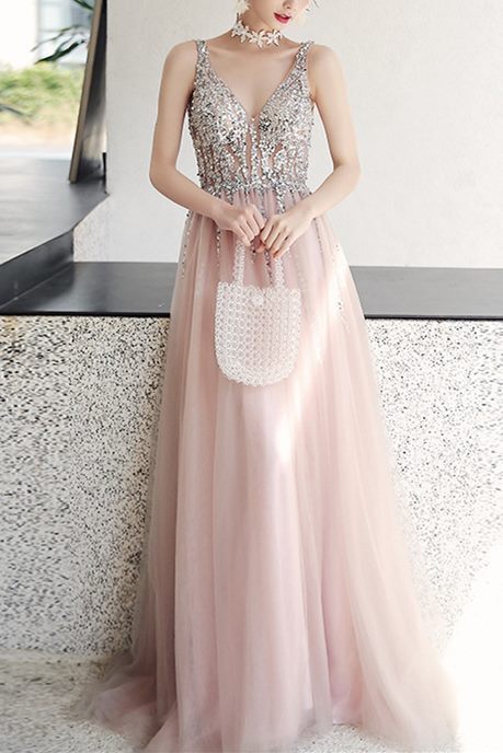 Classic A-line Brown and Silver Sequins Formal Dress