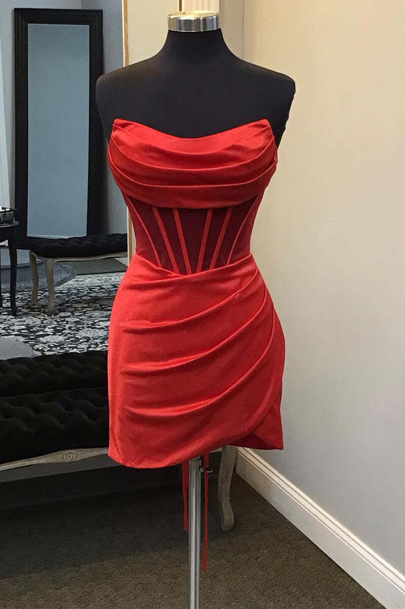 Cowl Neck Red Satin Tight Mini Dress