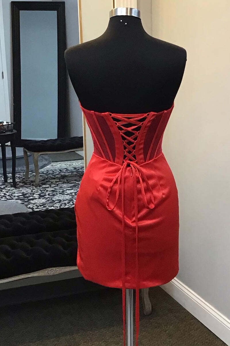 Cowl Neck Red Satin Tight Mini Dress