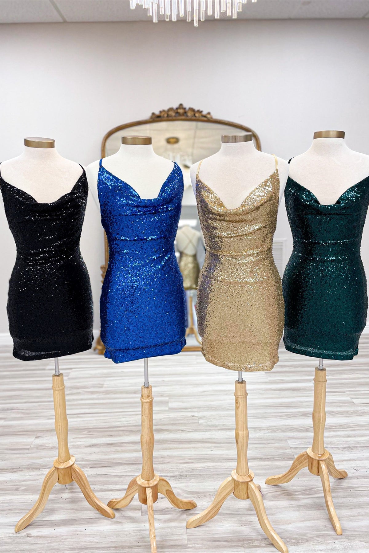 Cowl Neck Royal Blue Sequin Tight Mini Dress Dressesforparty Cowl Neck Royal Blue Sequin Tight Mini Dress Dressesforparty