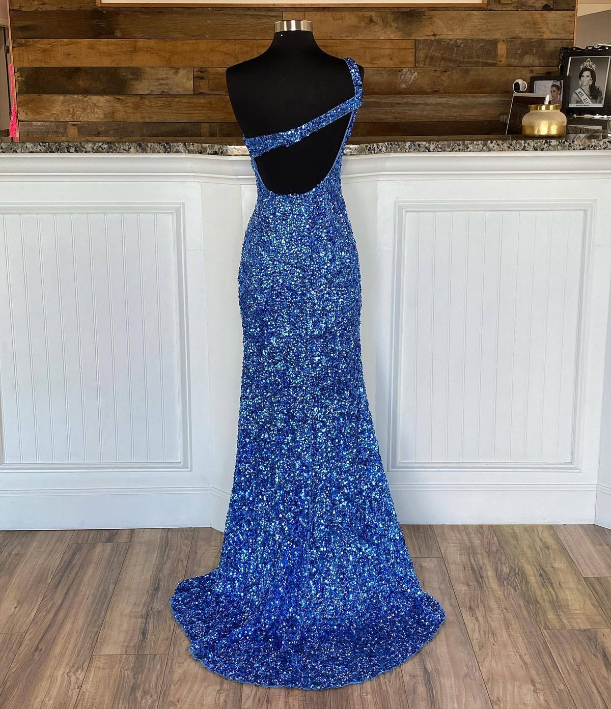 Cross One Shoulder Neon Pink Sequins Mermaid Long Formal Dress