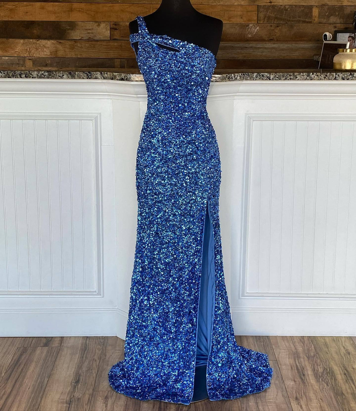Cross One Shoulder Neon Pink Sequins Mermaid Long Formal Dress
