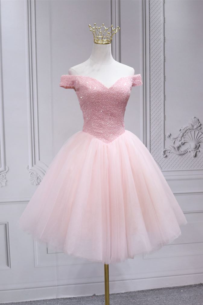 Cute Off the Shoulder Short Pink Party Dress