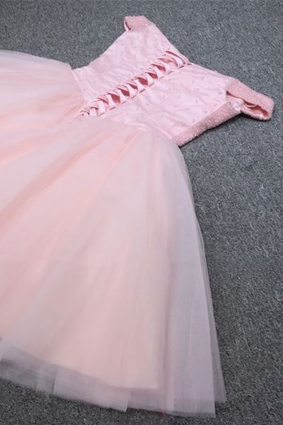 Cute Off the Shoulder Short Pink Party Dress