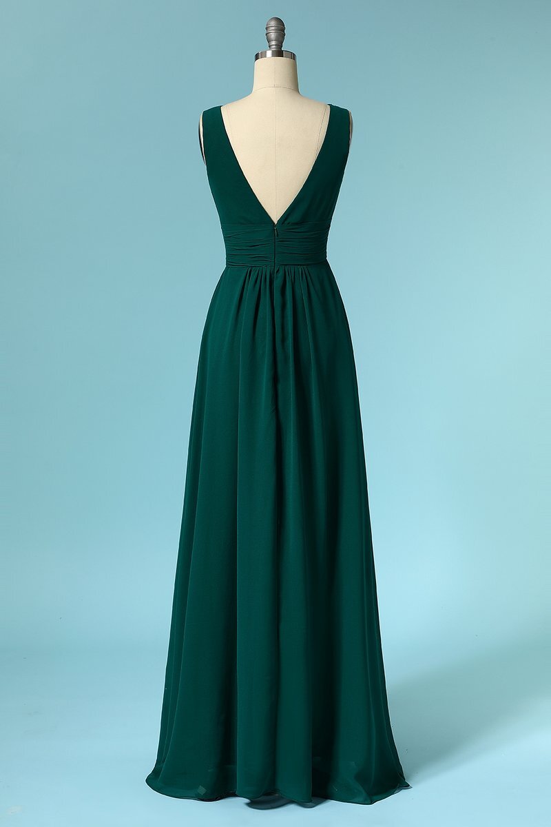 Dark Green Chiffon Long Bridesmaid Dress