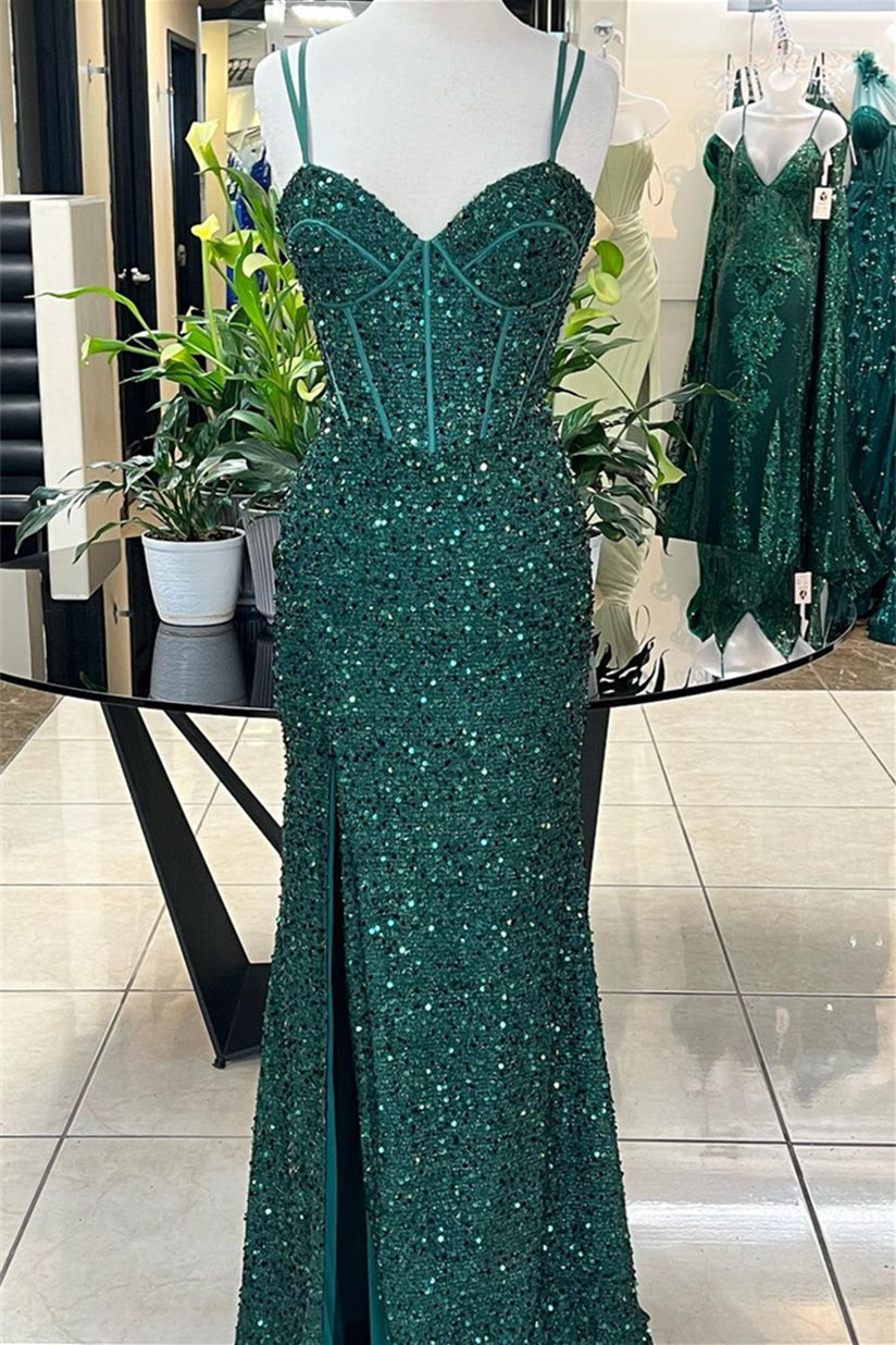 Dark Green Sequin Mermaid Corset Evening Dress