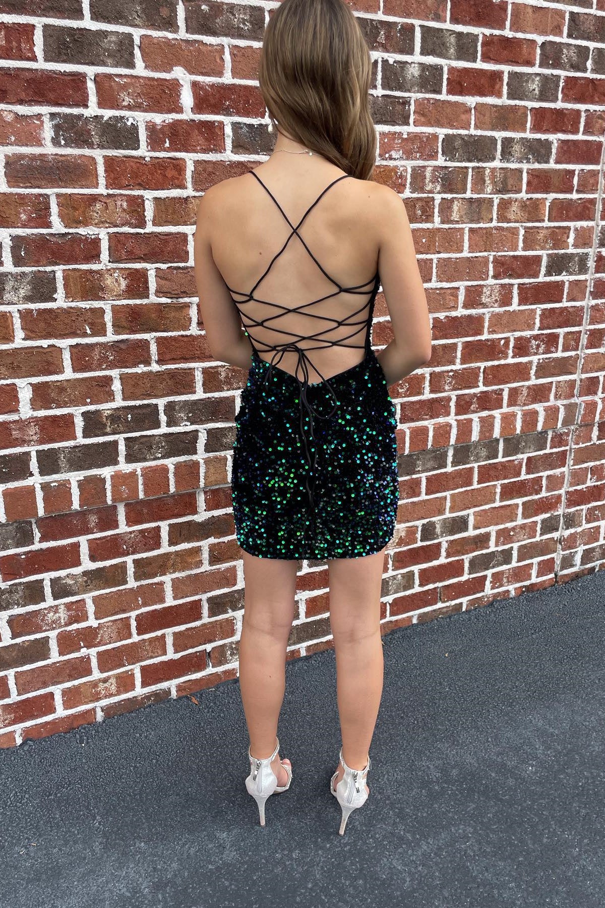 Dark Green Sequin Mini Dress