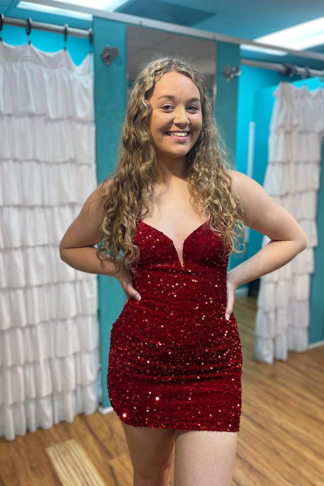 Wine Red Sequin Mini Dress