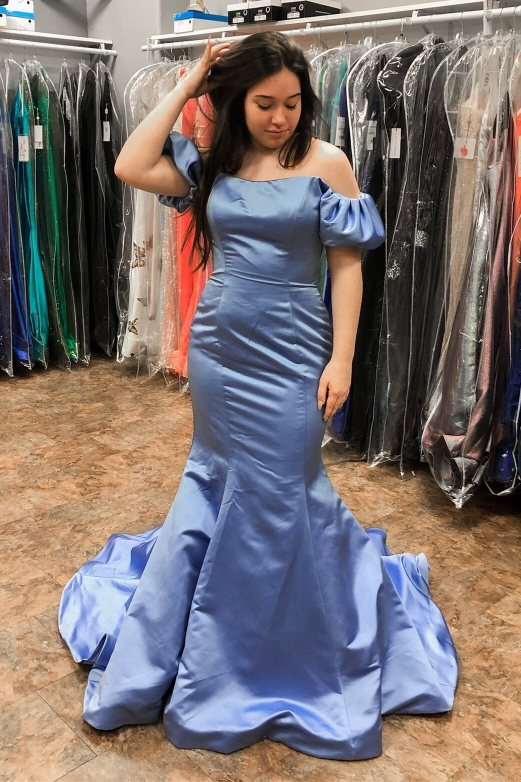 Elegant Hot Pink Mermaid Off the Shoulder Long Formal Dress