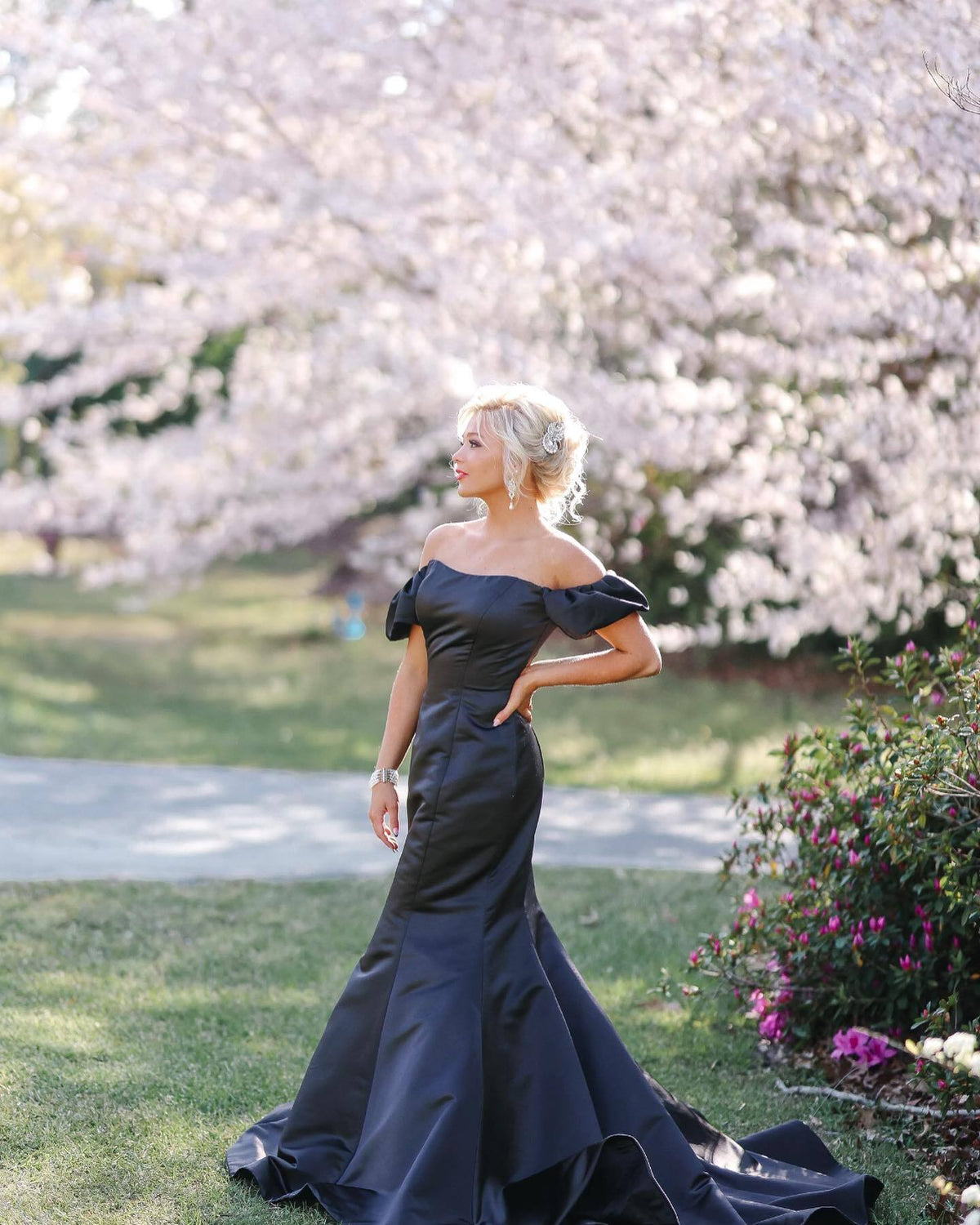 Elegant Hot Pink Mermaid Off the Shoulder Long Formal Dress