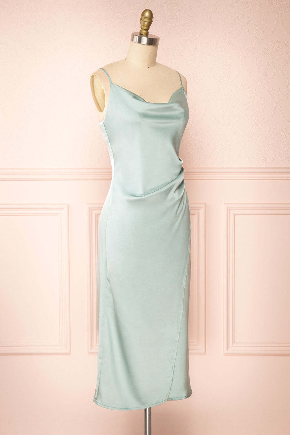 Elegant Mint Green Straps Cowl Neck Slip Dress