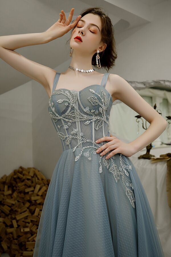 Fairy A-line Blue Tulle Long Party Dress