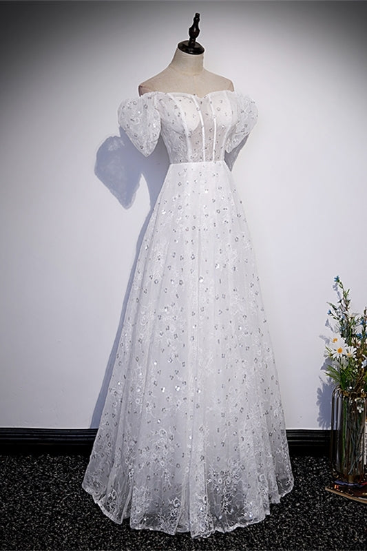 Fairy White Off the Shoulder A-line Long Dress