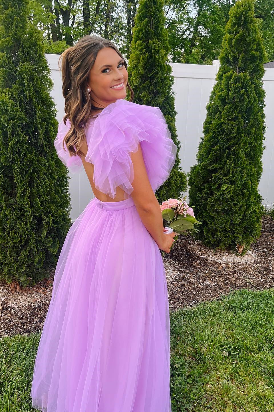 Flare Sleeves Light Purple Tulle Long Formal Dress Dressesforparty Flare Sleeves Light Purple Tulle Long Formal Dress Dressesforparty