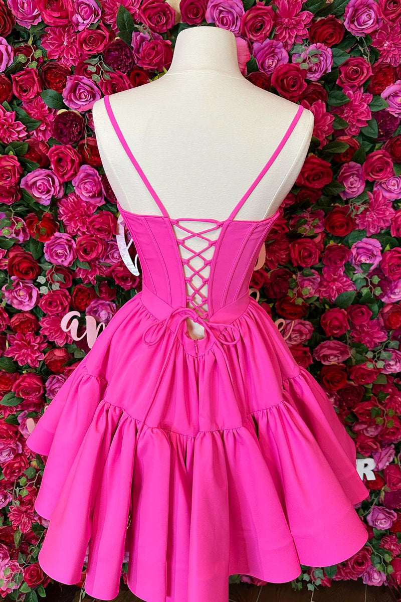 Fuchsia Straps A-line Short Homecoming Dress