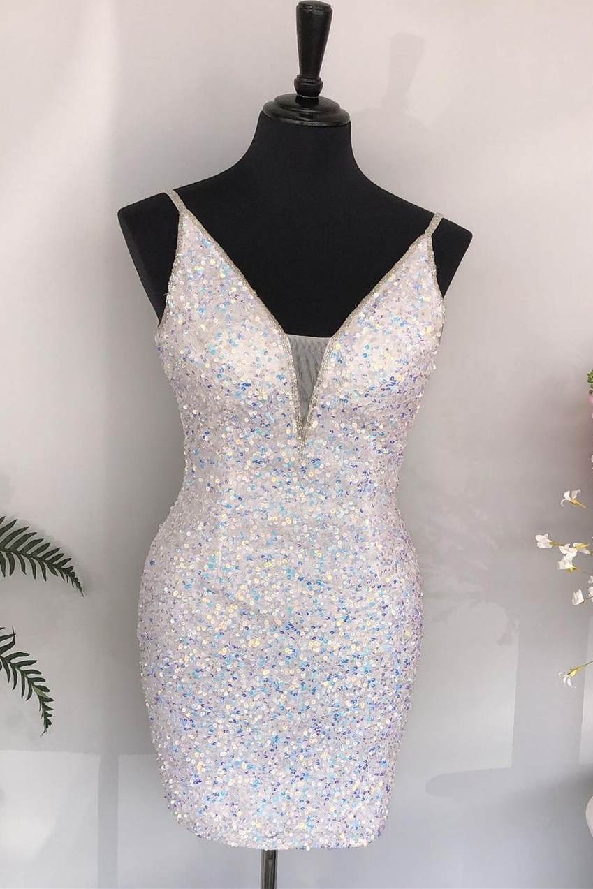 Glitter White Sequins Bodycon Mini Party Dress